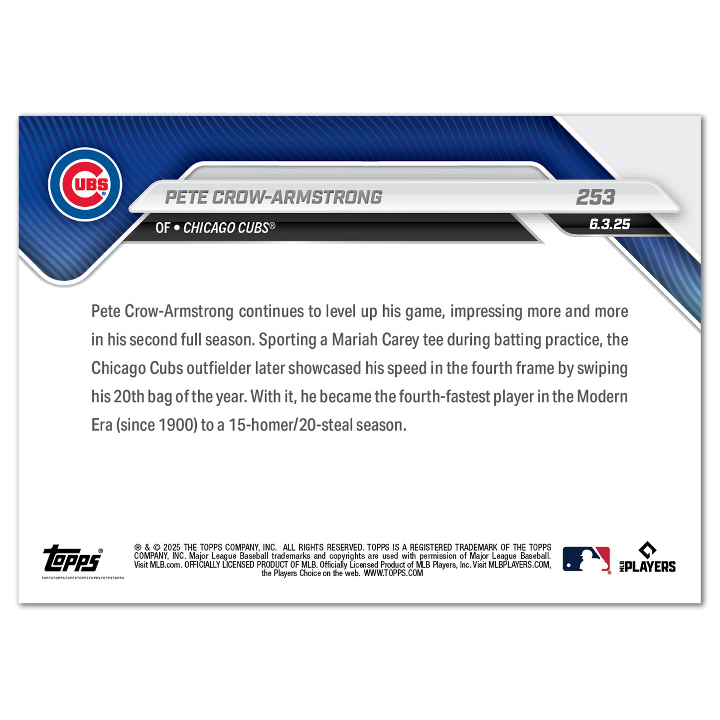 Pete Crow-Armstrong - 2025 MLB Topps NOW® - Card 253