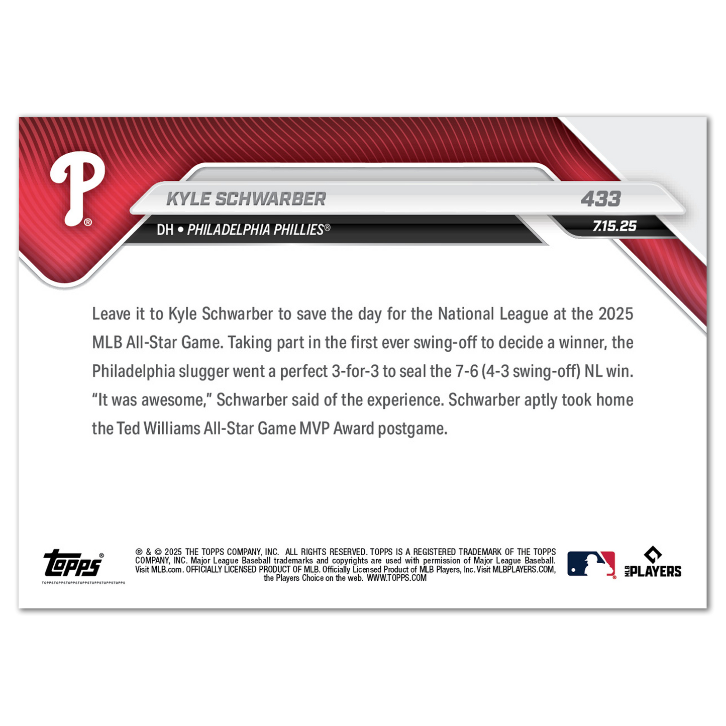 Kyle Schwarber - 2025 MLB Topps NOW® - Card 433