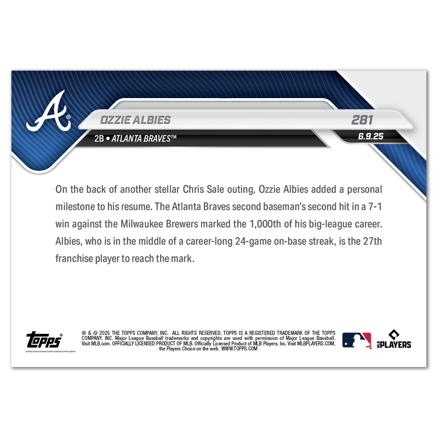 Ozzie Albies - 2025 MLB Topps NOW® - Card 281