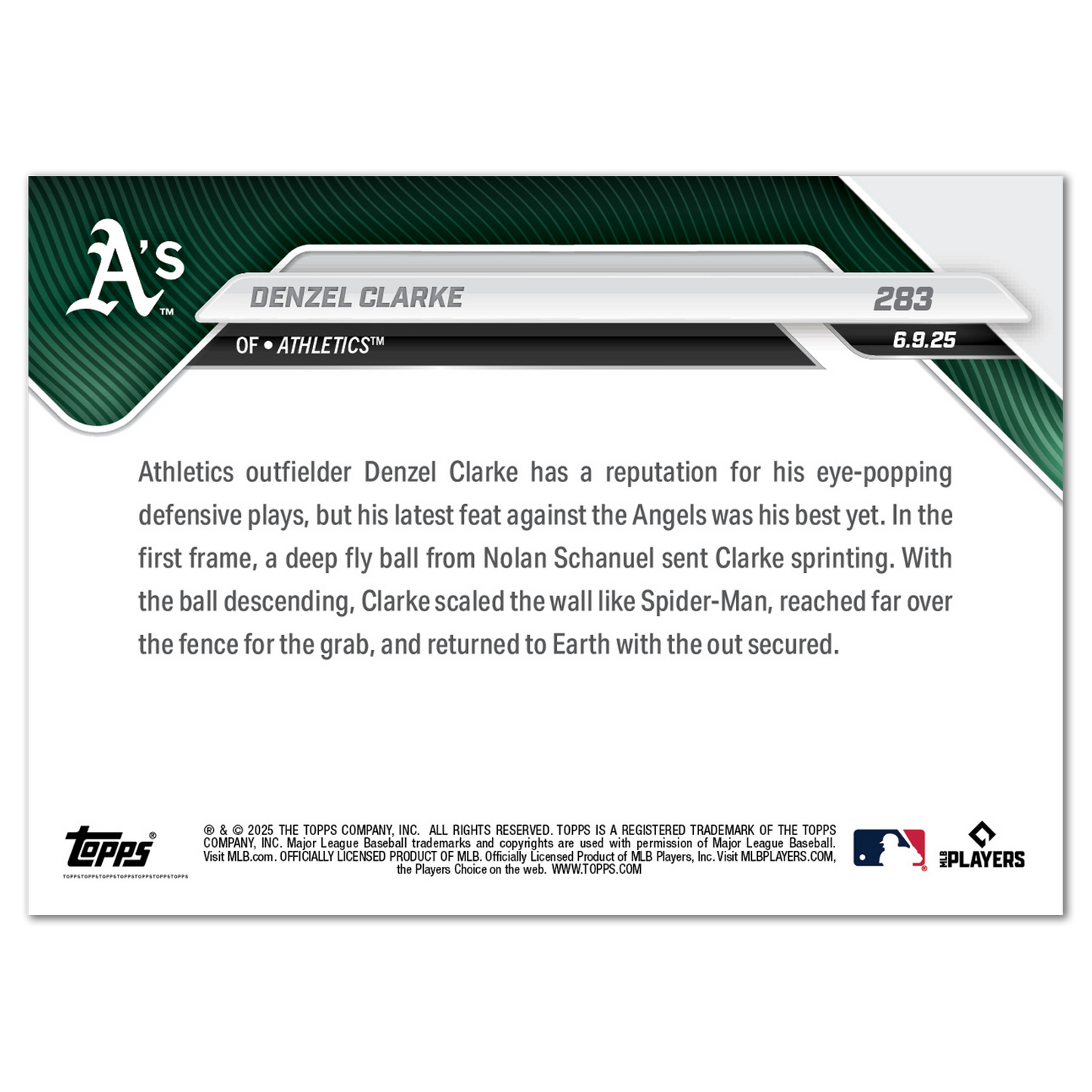 Denzel Clarke - 2025 MLB Topps NOW® - Card 283