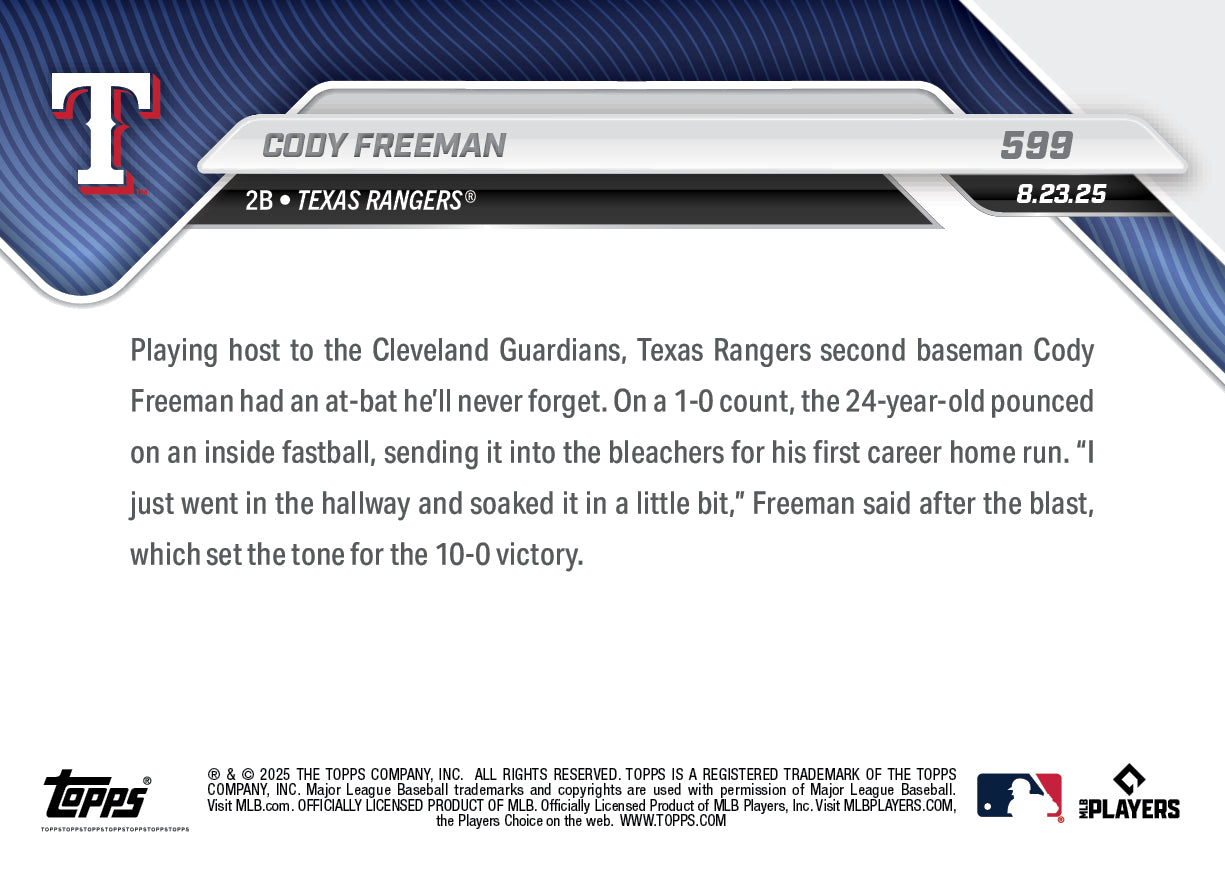 Cody Freeman - 2025 MLB Topps NOW® - Card 599