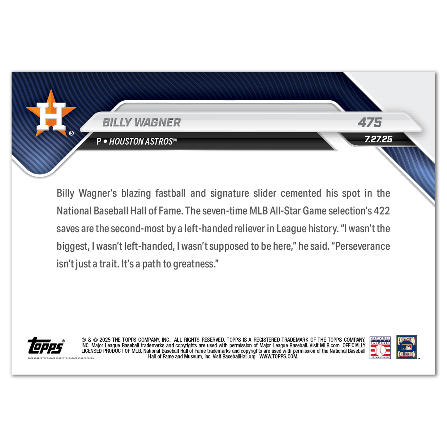 Billy Wagner - 2025 MLB Topps NOW® - Card 475