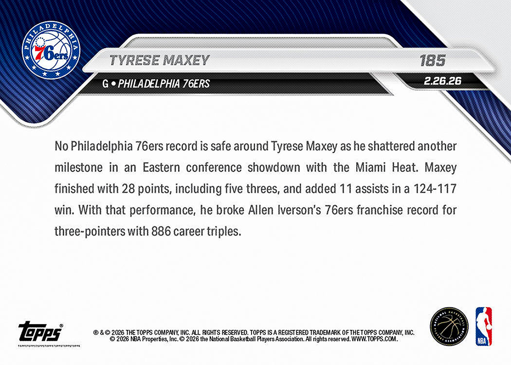 Tyrese Maxey - 2025-26 NBA Topps NOW® - Card 185