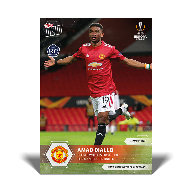 Scores with his first shot for Manchester United - EL Topps NOW® Card #1 - Print Run: 20347