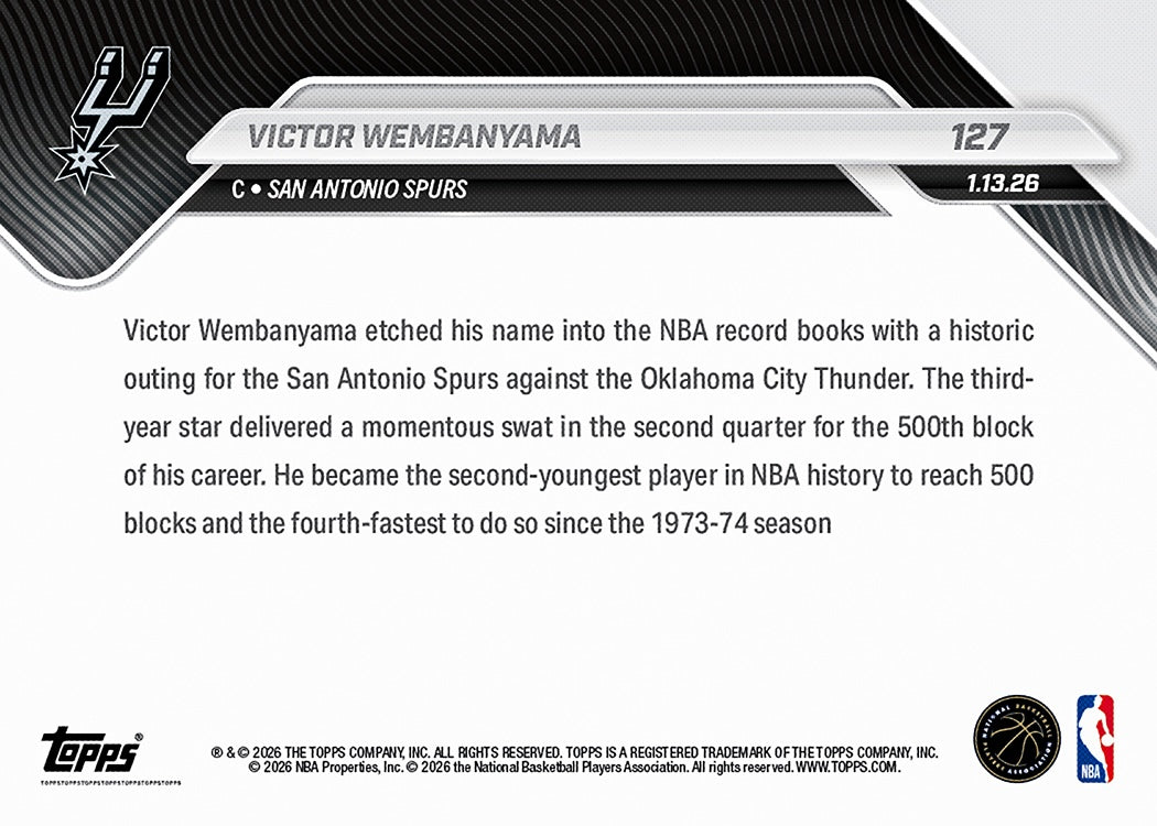 Victor Wembanyama - 2025-26 NBA Topps NOW® - Card 127