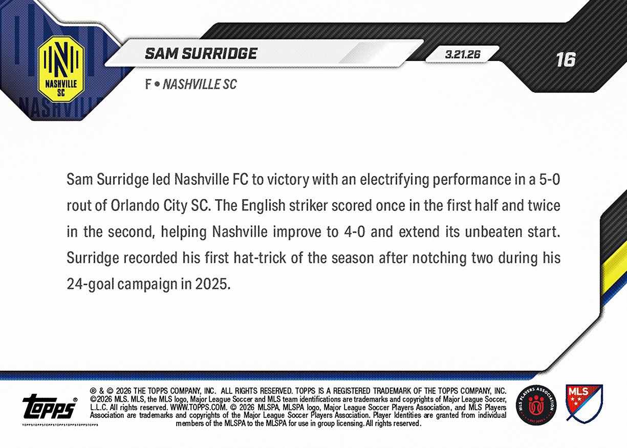 Sam Surridge - 2026 MLS Topps NOW® - Card 16