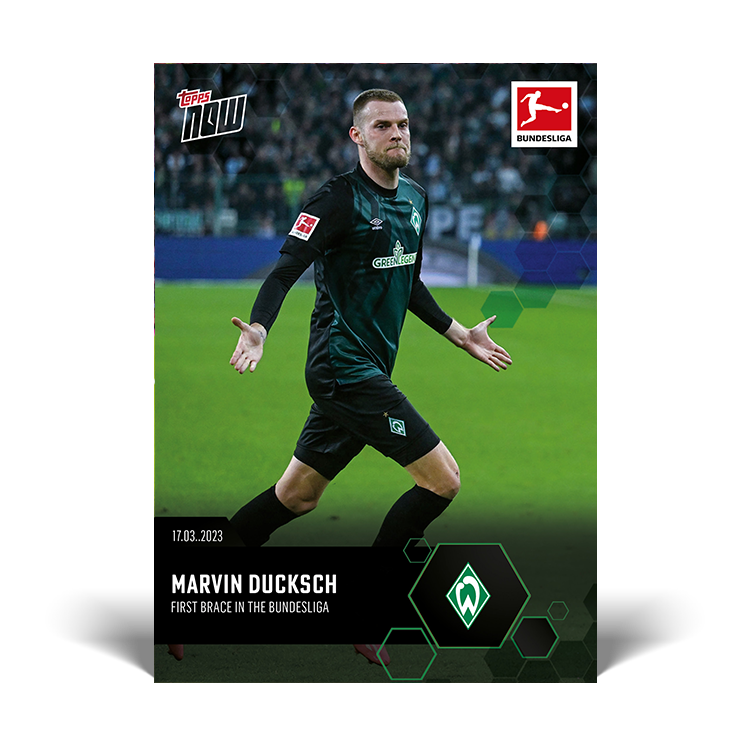 First brace in the Bundesliga - Bundesliga Topps NOW® Card #158 - PR: 115