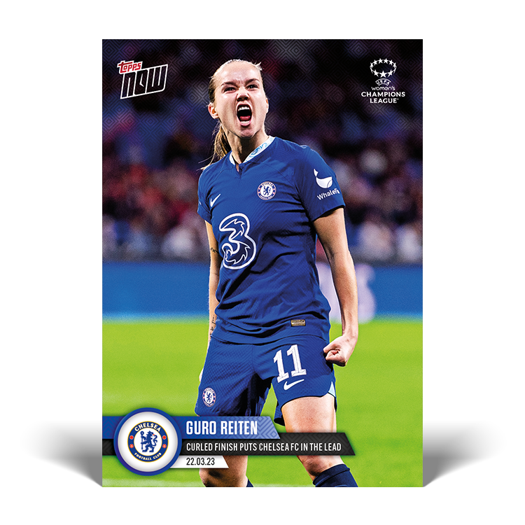 Curled finish puts Chelsea FC in the lead - UWCL Topps NOW® Card #15 - PR: 192