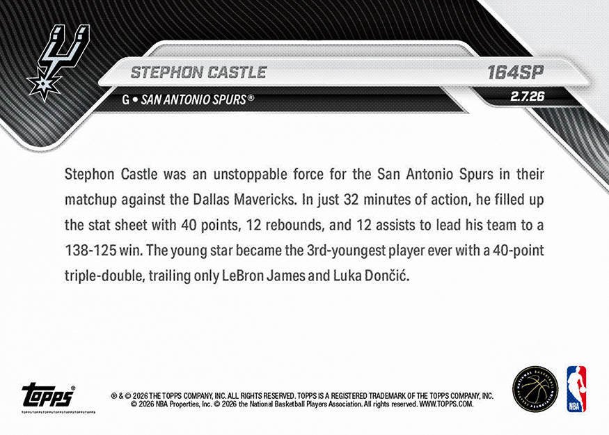 Stephon Castle - 2025-26 NBA Topps NOW® - Card 164