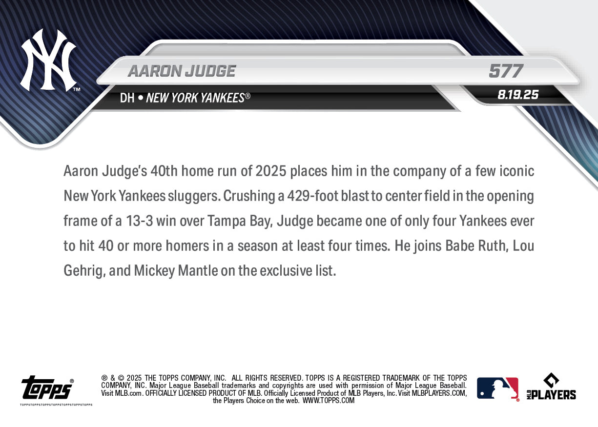 Aaron Judge - 2025 MLB Topps NOW® - Card 577